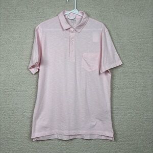 J. Crew‎ Factory Shirt Mens L Pink Striped Slub Jersey Pocket Polo Short Sleeve